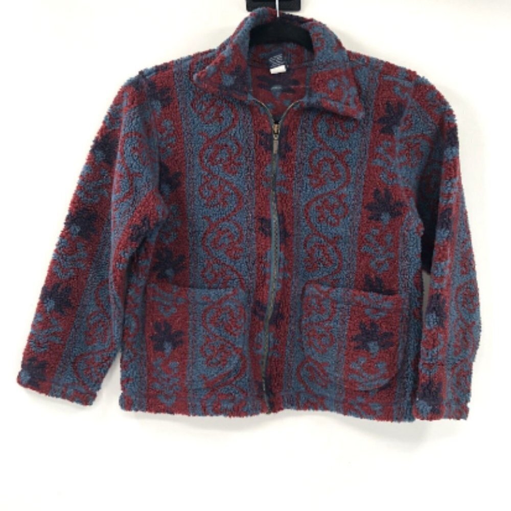 Land's End Vintage Deep Pile Fleece Jacket Boys S Pockets Full Zip Jacket Vtg